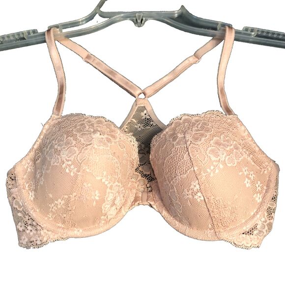 Victorias Secret Front Close 34C Beige Underwire Dream Angel Racerback Lace Bra - Picture 1 of 5